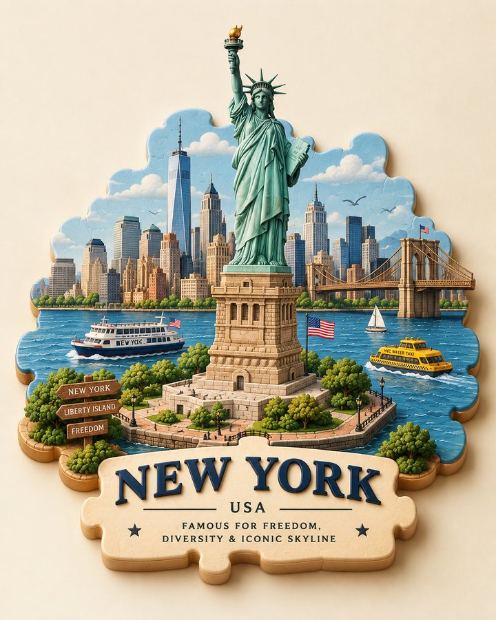 Puzzle-Piece Travel City Diorama