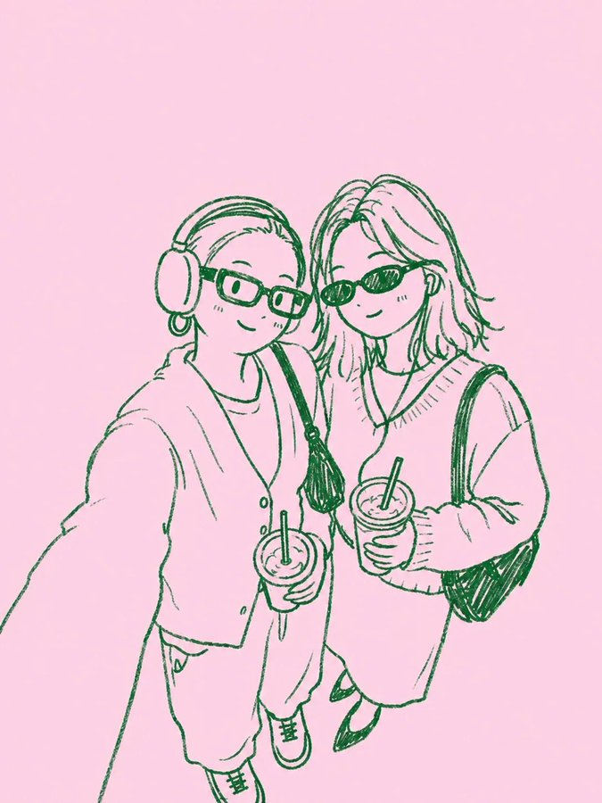 Two Friends Pastel Fashion Sketch