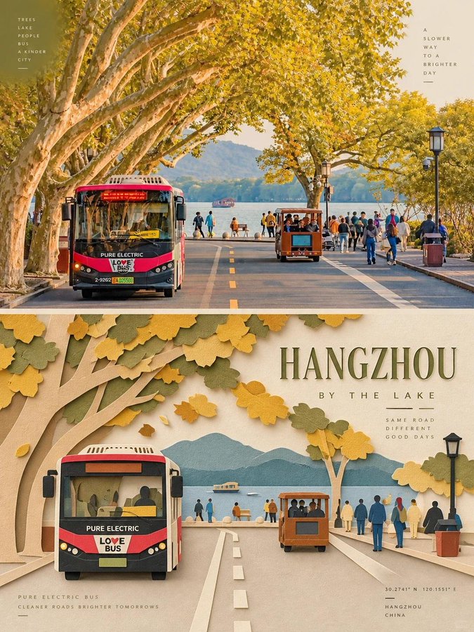 Two-Panel Editorial Paper-Cut Travel Posters — Fuji Journey & Hangzhou by the Lake