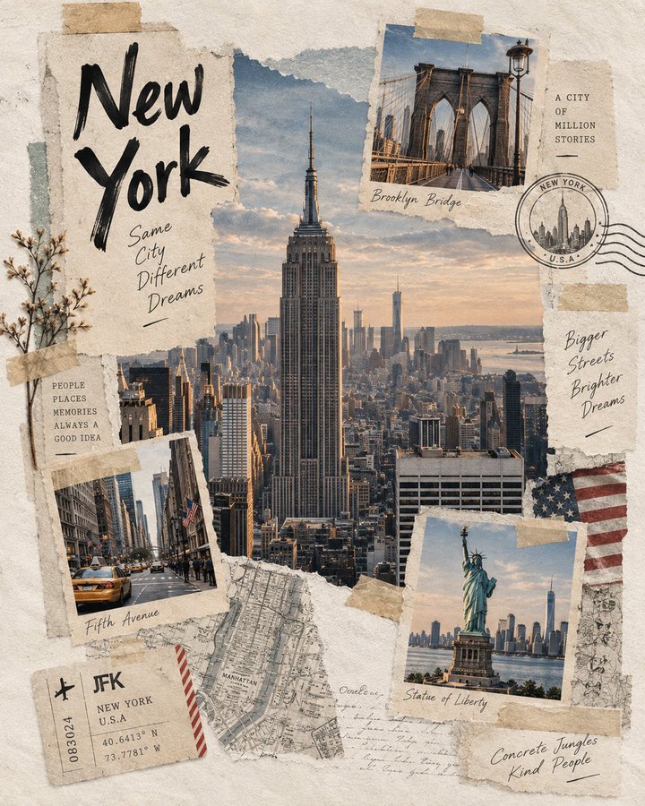 Washi-Tape Travel Collage Posters — Seoul, Shanghai, Istanbul & New York