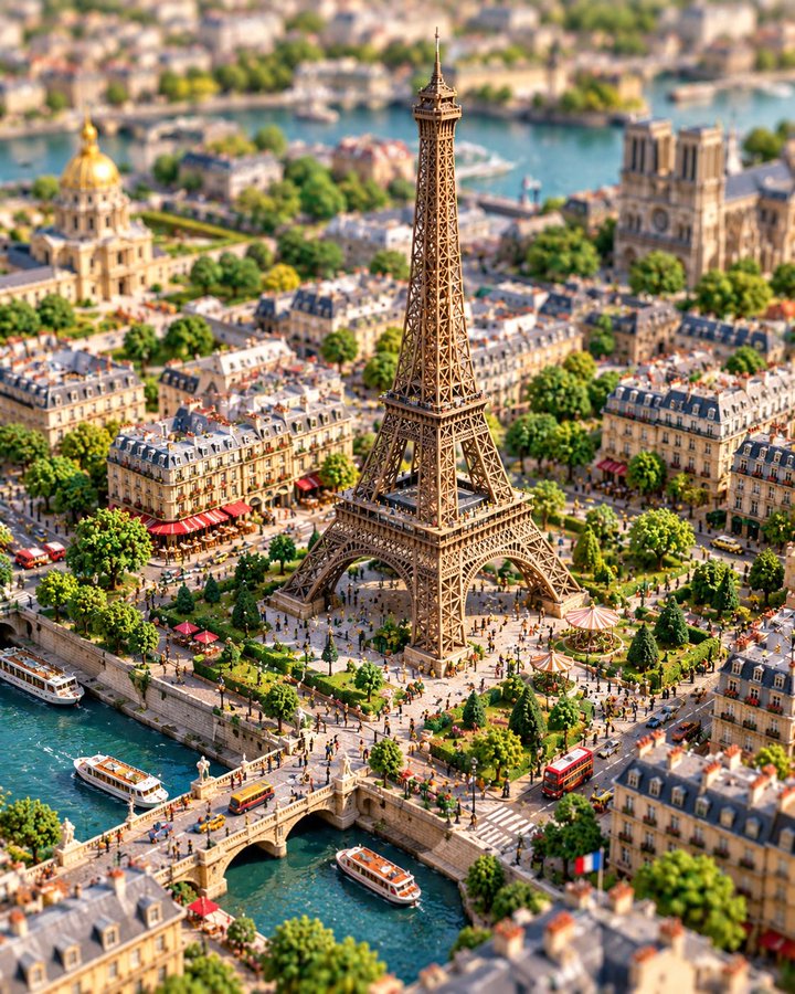 Giant Landmark in a Tiny City Diorama