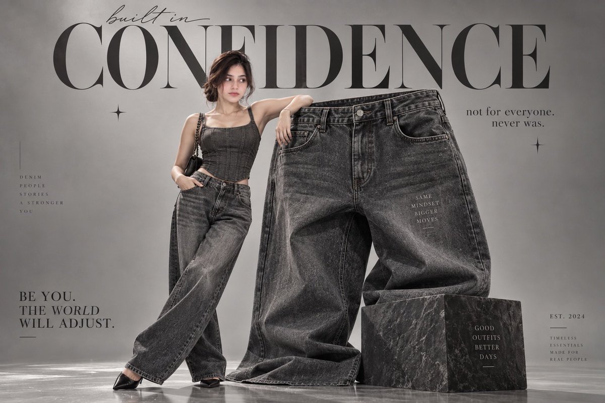 Confidence Built In — Monumental Denim Fashion Poster