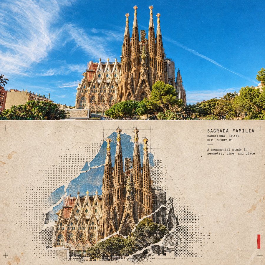 Architectural Halftone Travel-Collage Posters